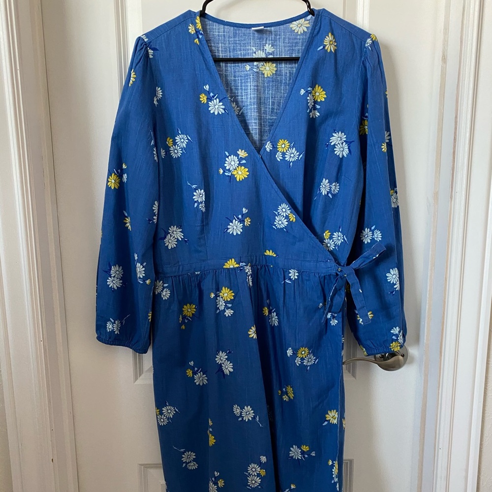 Blue sunflower wrap dress